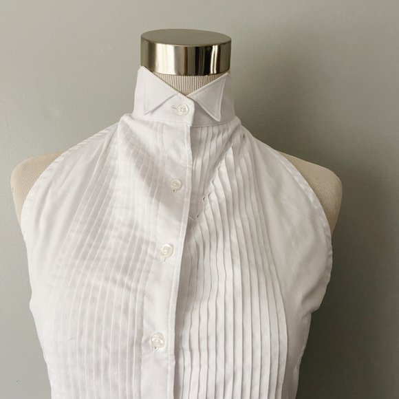 White Button High Neck Sleeveless Halter Top - XS - Picture 2 of 8